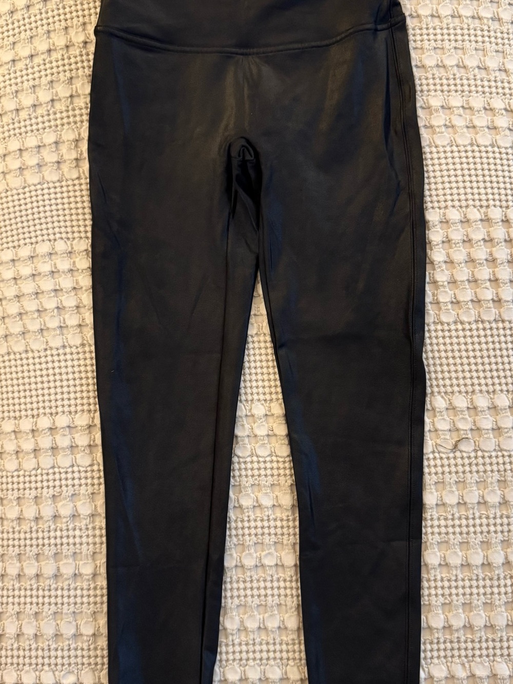 SPANX Black Faux Leather Leggings High Rise Petite Large L/G